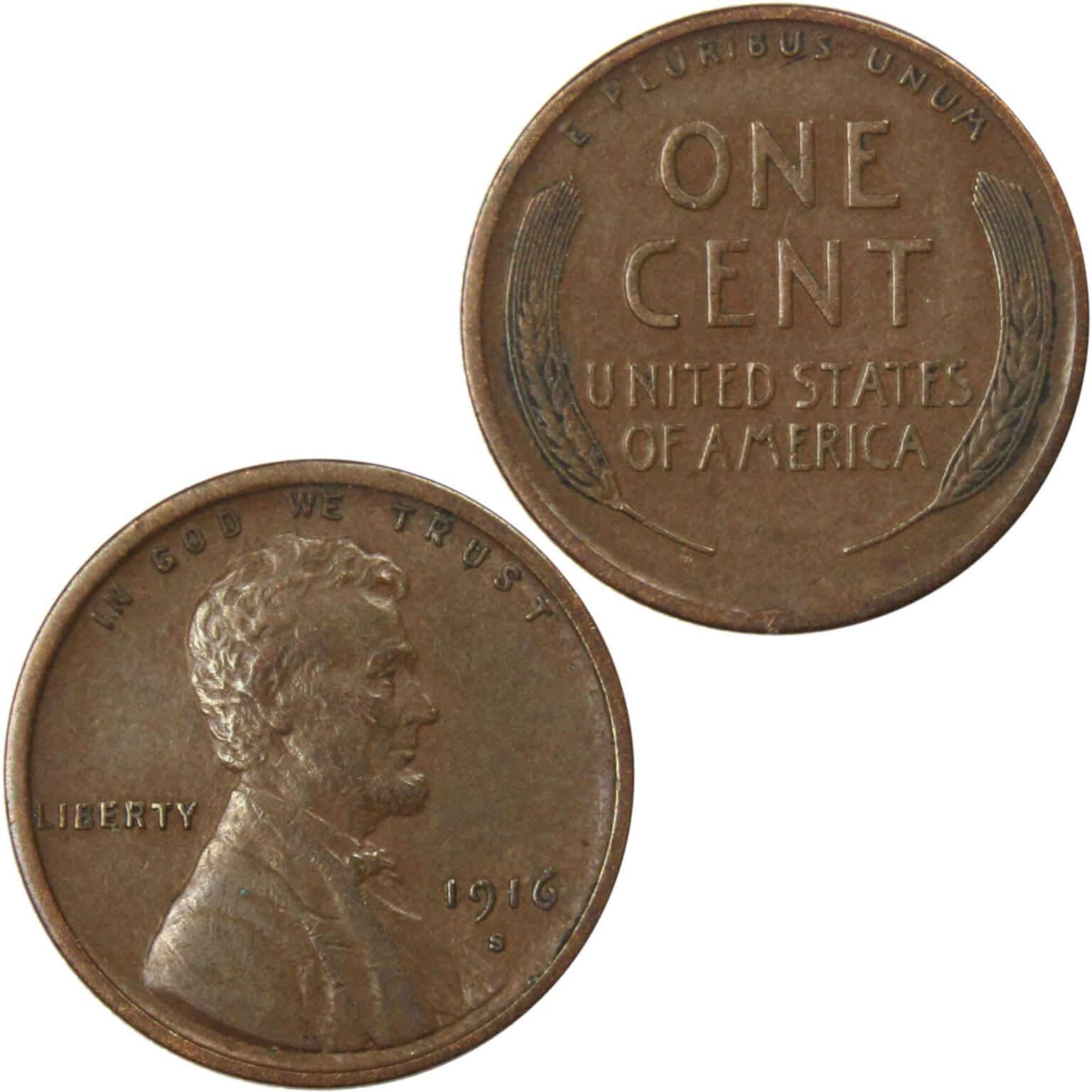 1916 S Lincoln Wheat Cent XF EF Extremely Fine Bronze Penny 1c Coin Collectible