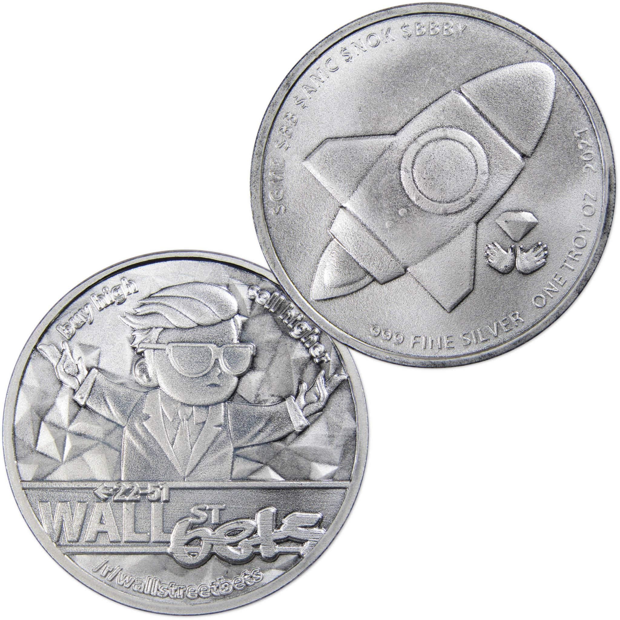 Wall Street Bets 1 oz .999 Fine Silver Round Diamond Hands WallStreetBets 2021