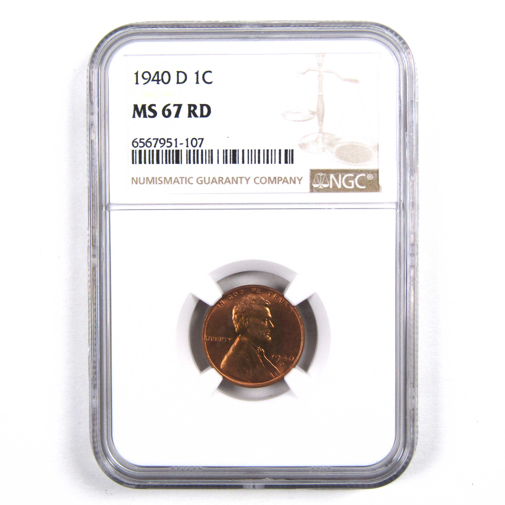 1940 D Lincoln Wheat Cent MS 67 RD NGC Penny 1c Uncirculated SKU:I3152