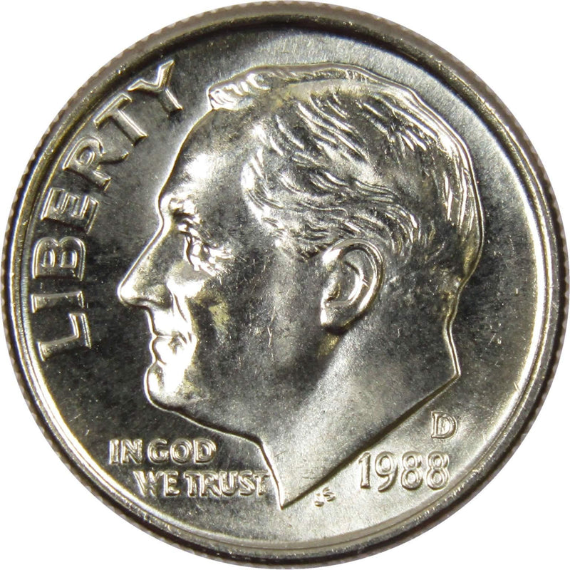 1988 D Roosevelt Dime BU Uncirculated Mint State 10c US Coin Collectible - Roosevelt coin - Profile Coins &amp; Collectibles