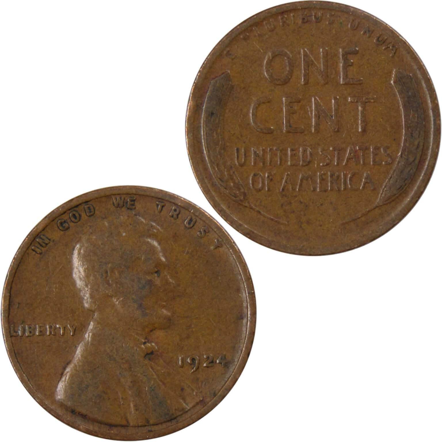 1924 Lincoln Wheat Cent F Fine Bronze Penny 1c Coin Collectible