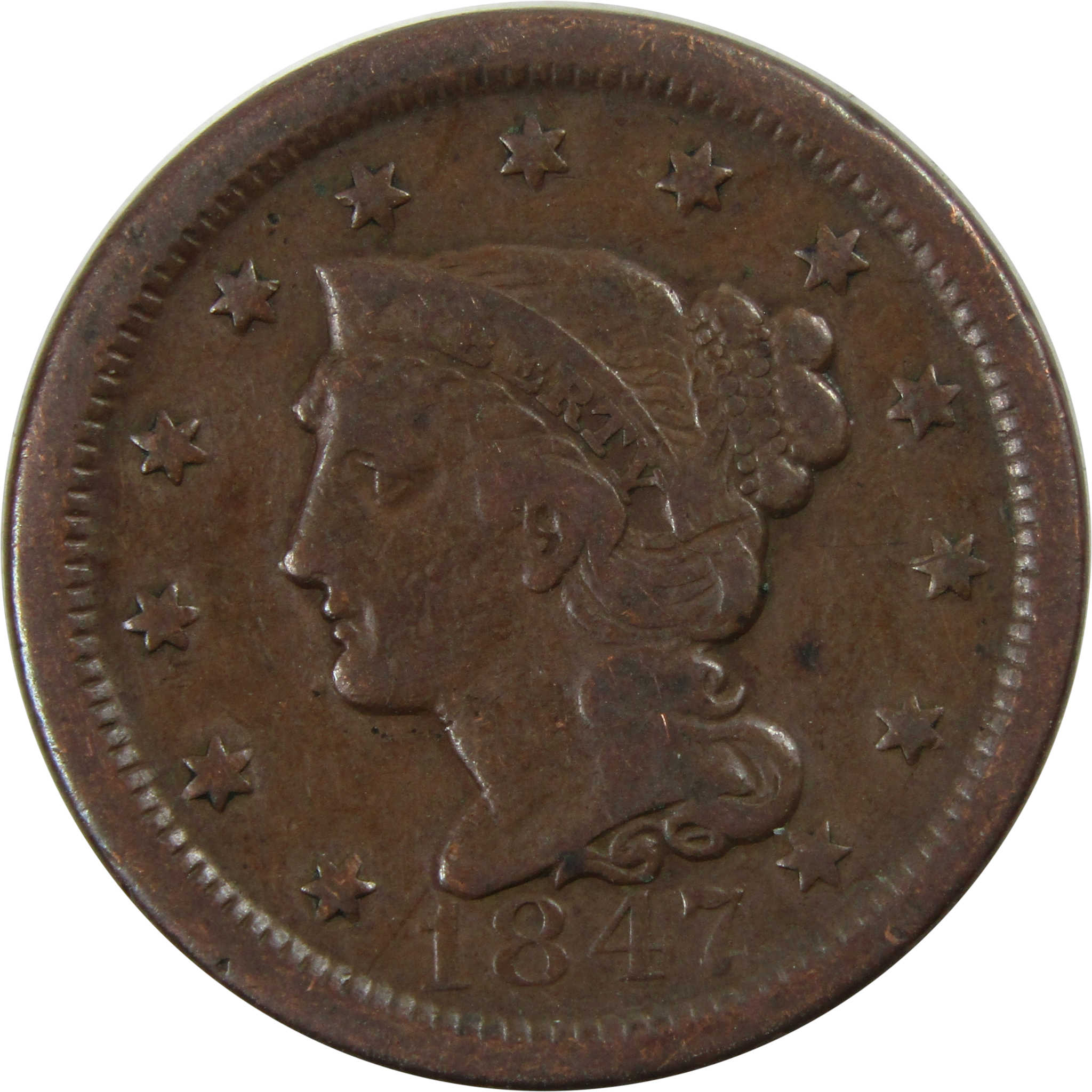 1847 Braided Hair Large Cent VG Very Good Copper Penny SKU:I4650
