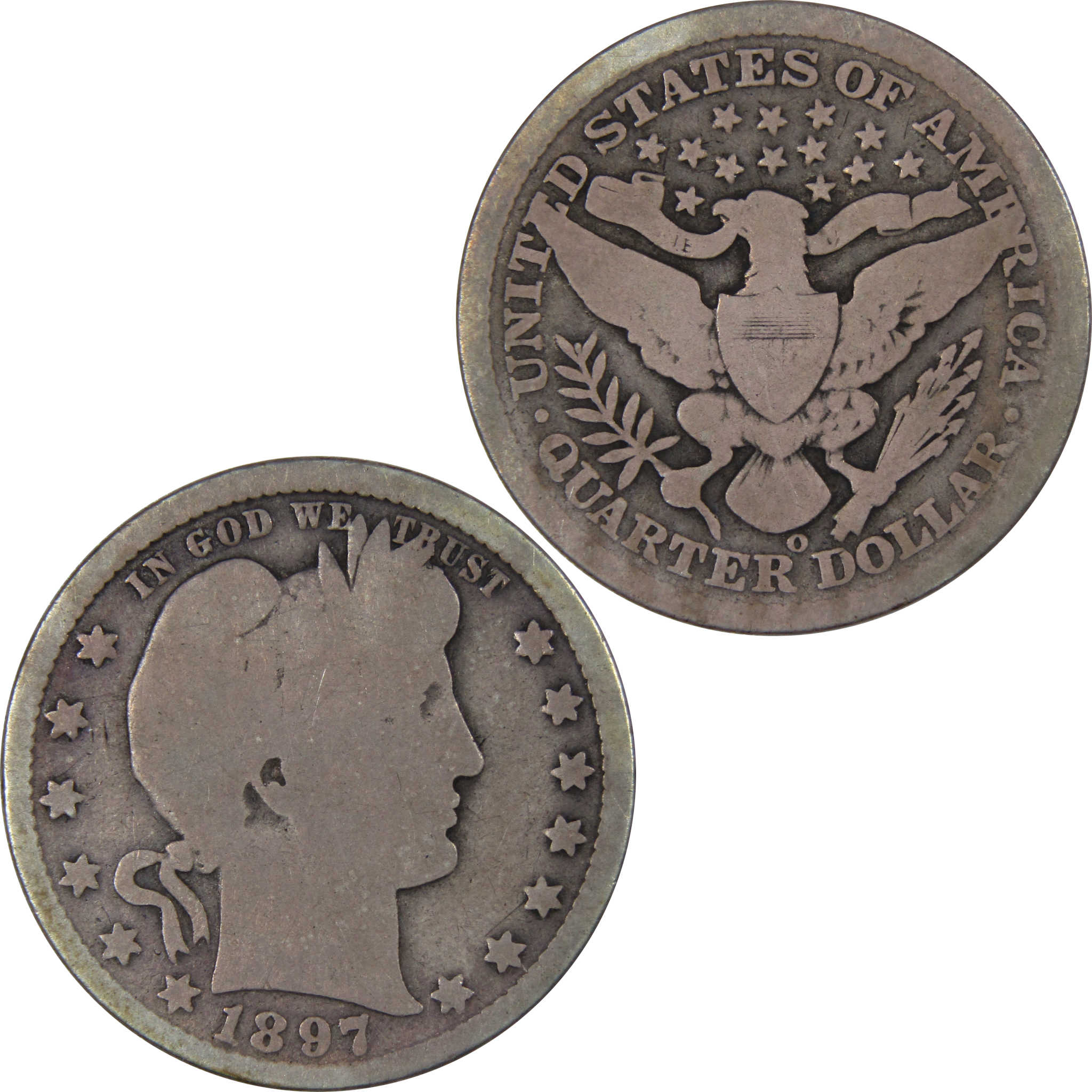 1897 O Barber Quarter G Good 90% Silver 25c US Type Coin SKU:IPC7854