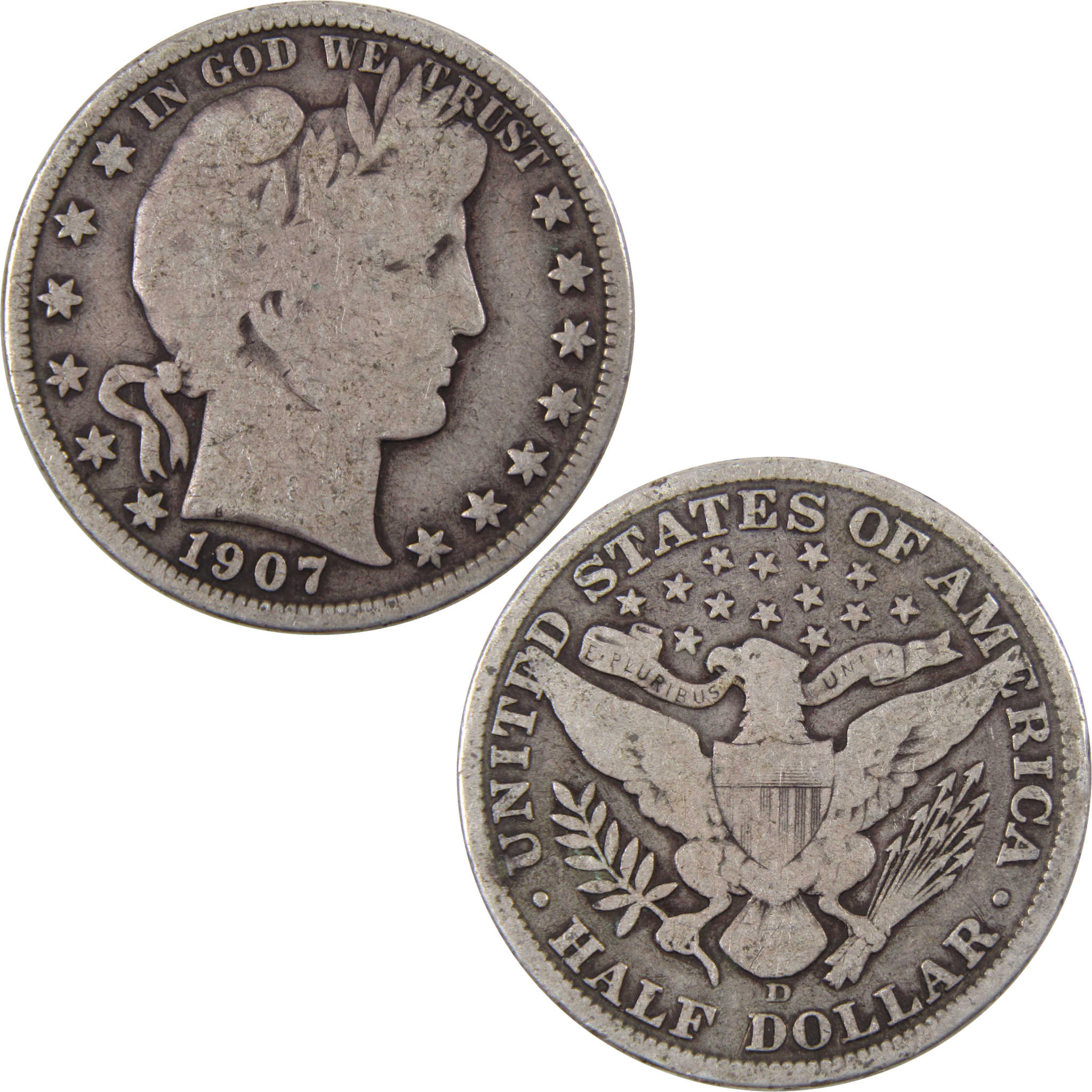 1907 D Barber Half Dollar VG Very Good 90% Silver 50c SKU:I3402