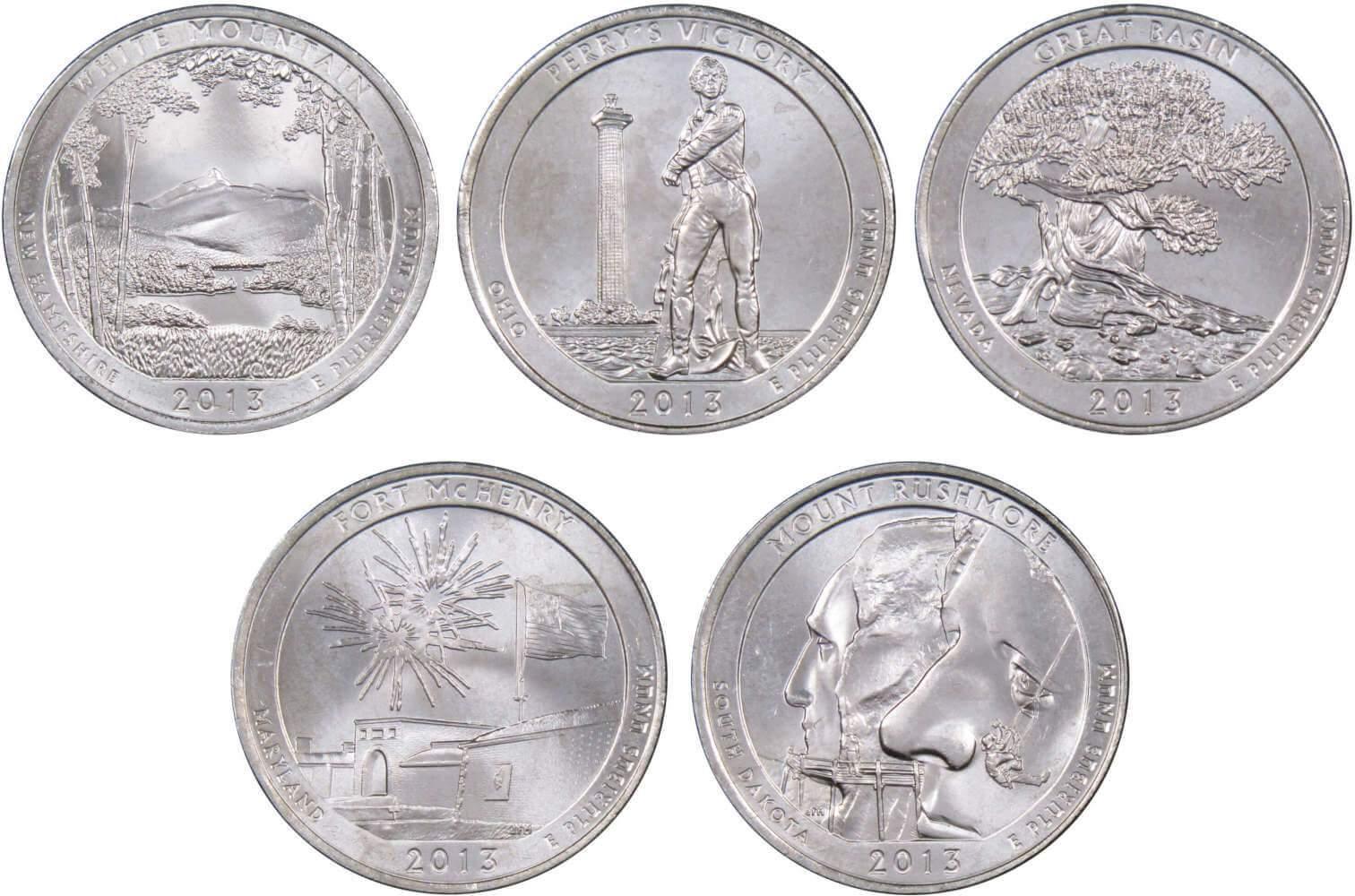 2013 P National Park Quarter 5 Coin Set Uncirculated Mint State 25c Collectible
