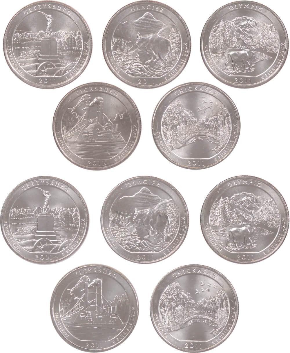 2011 P&D National Park Quarter 10 Coin Set Uncirculated Mint State 25c