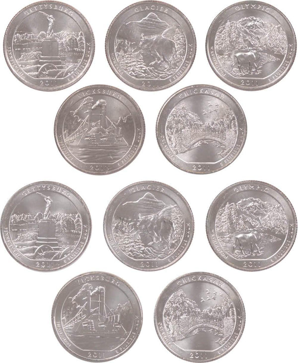2011 P&D National Park Quarter 10 Coin Set Uncirculated Mint State 25c - Profile Coins & Collectibles 