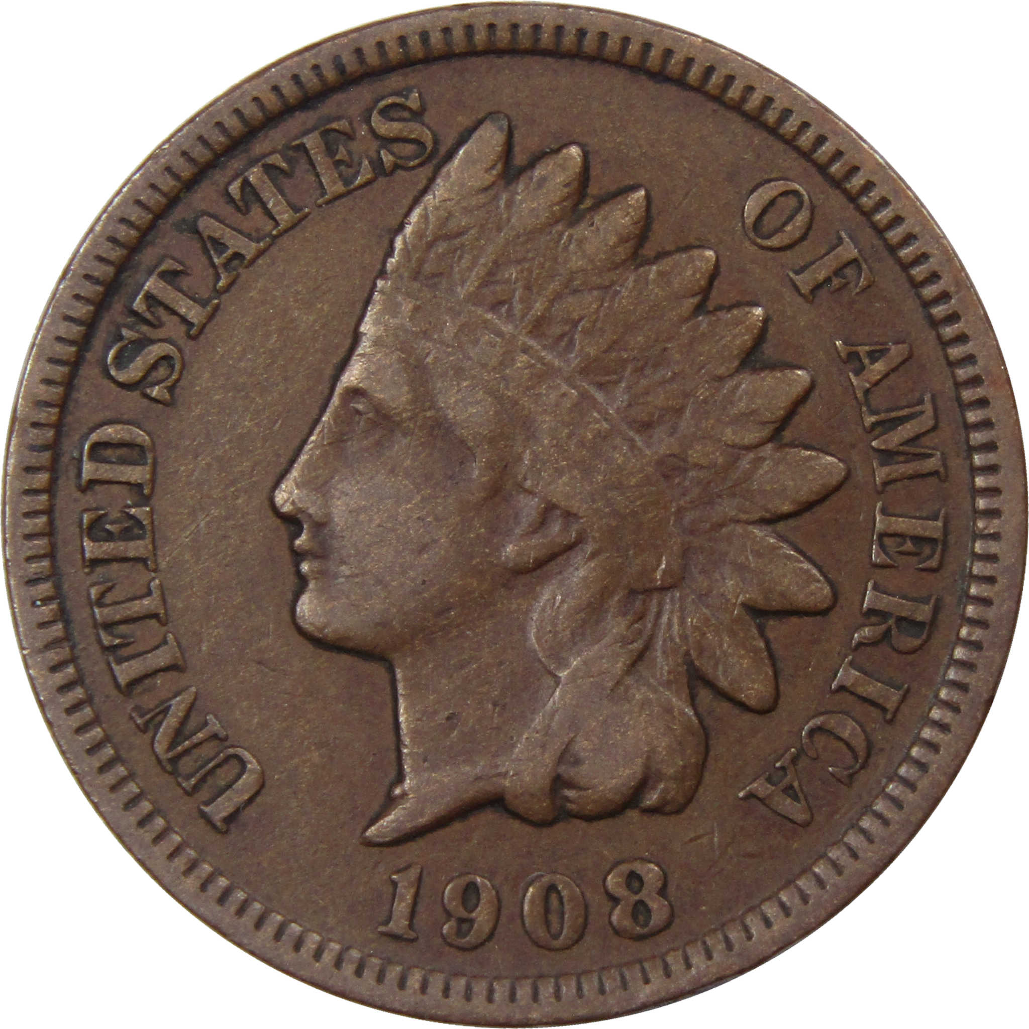 1908 S Indian Head Cent F Fine Penny 1c US Coin Collectible SKU:I1564