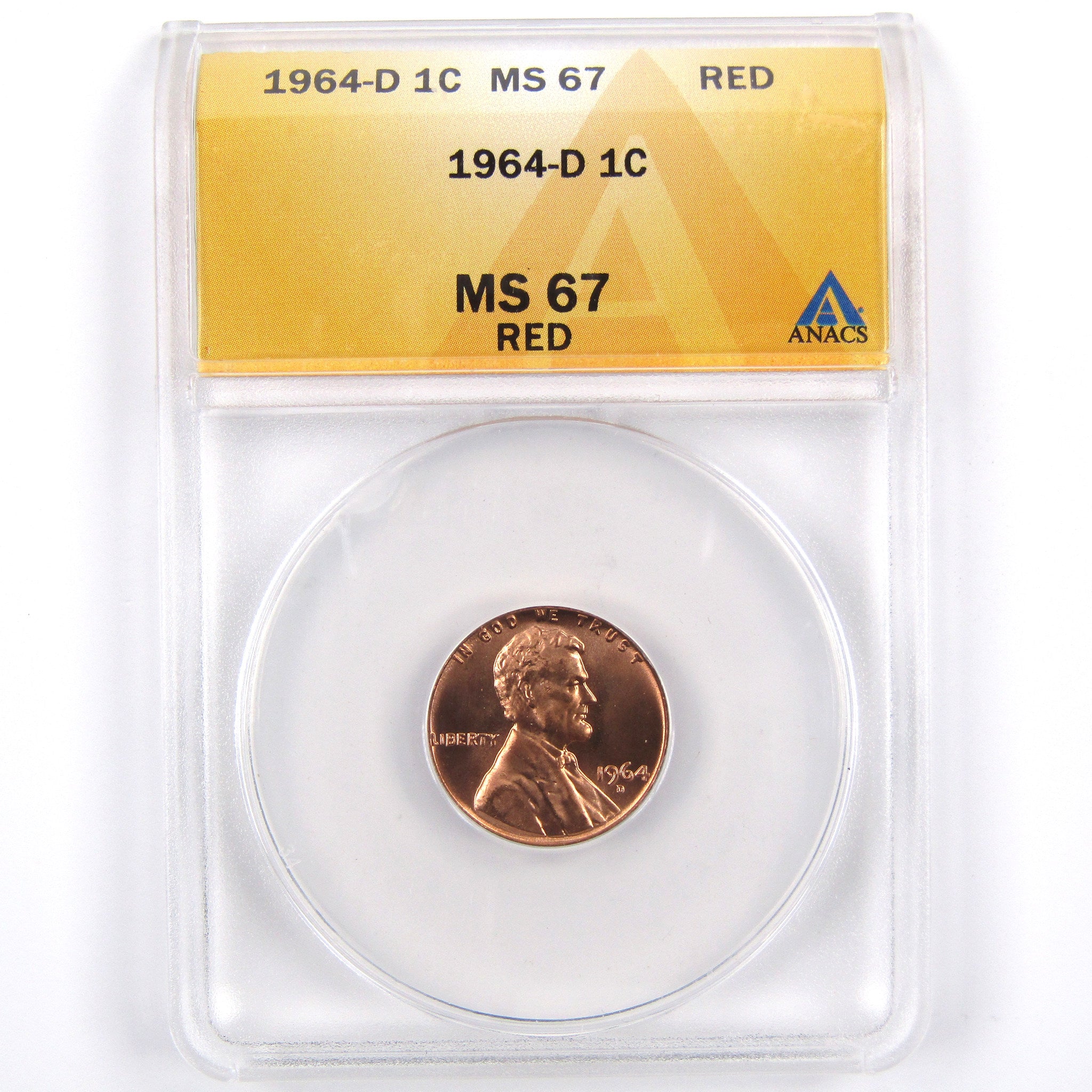 1964 D Lincoln Memorial Cent MS 67 RD ANACS Penny SKU:CPC2282