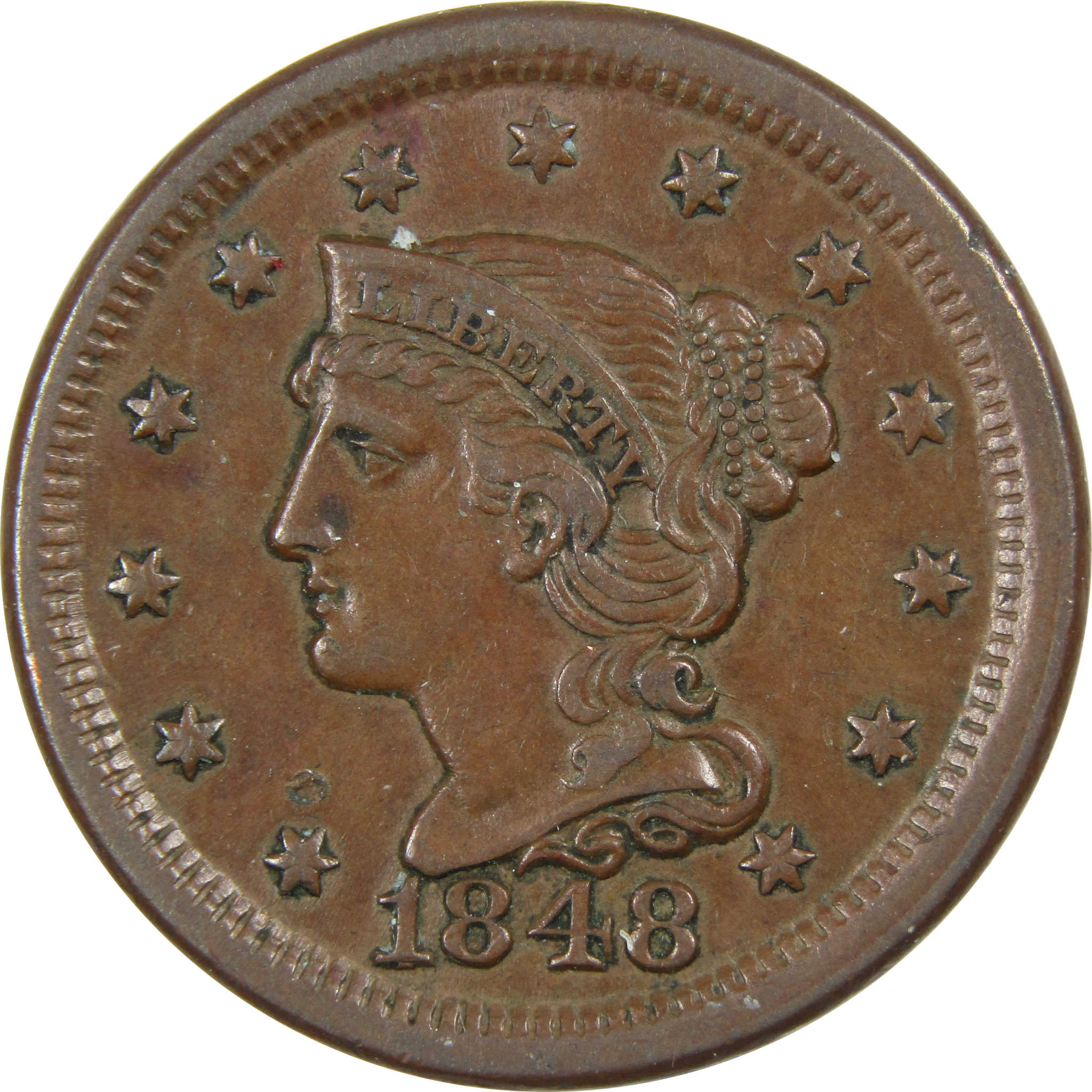 1848 Braided Hair Large Cent Extremely Fine Copper Penny Coin SKU:I878