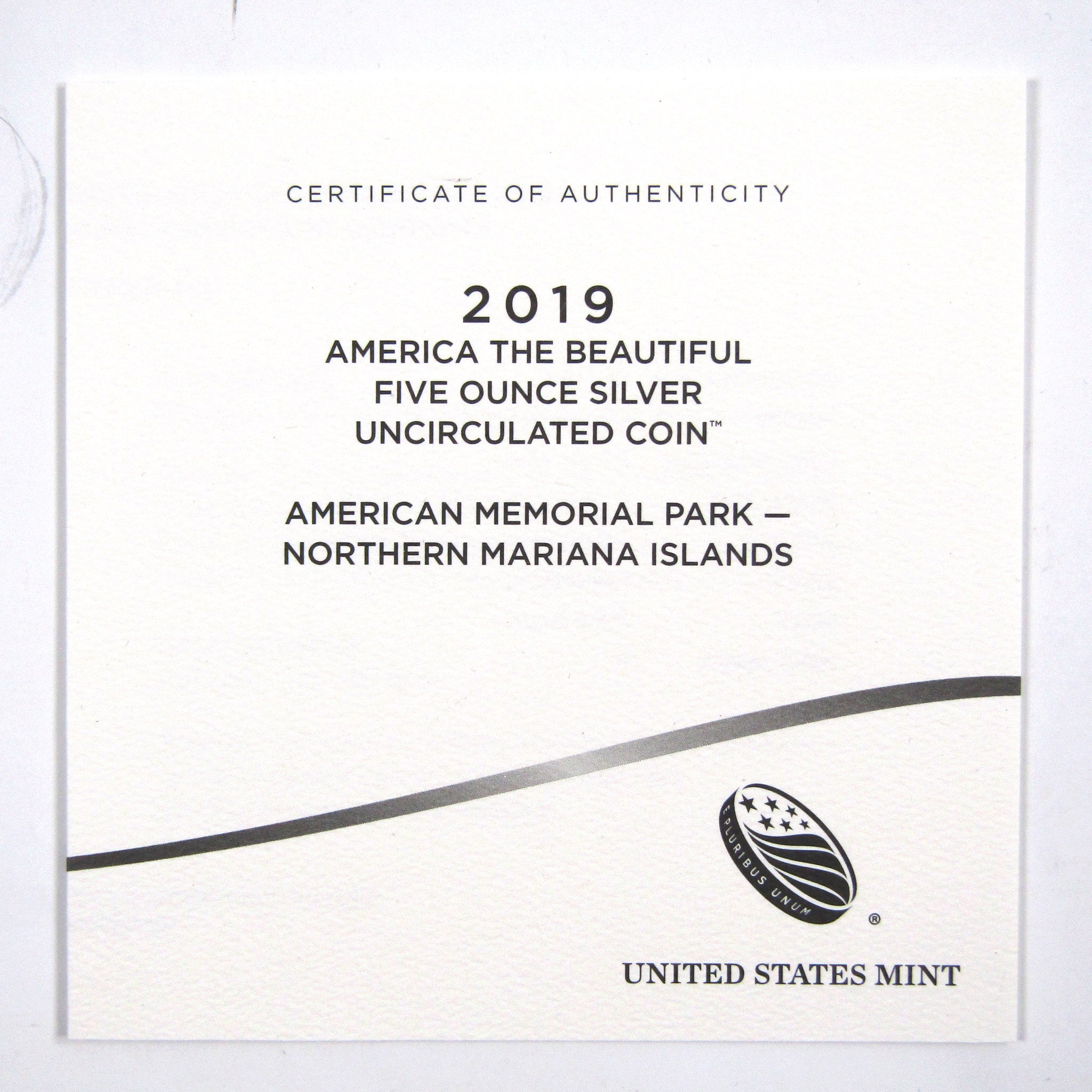 2019 P American Memorial Park 5 oz Silver Bullion OGP COA SKU:CPC2082