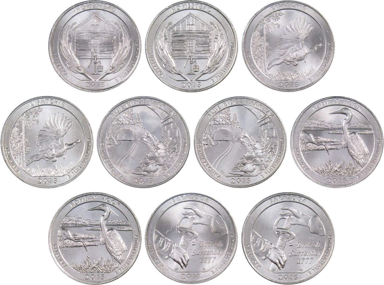 2015 P&D National Park Quarter 10 Coin Set Uncirculated Mint State 25c