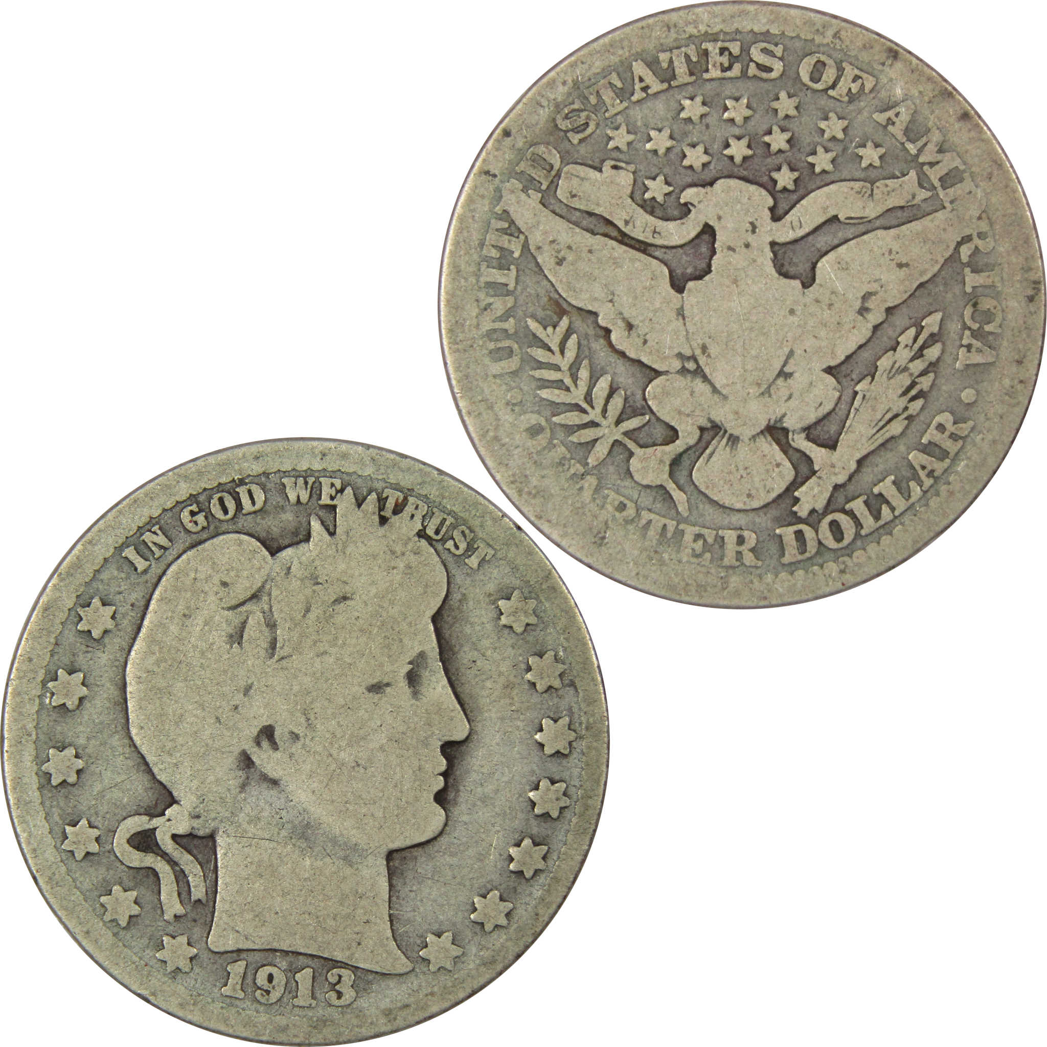 1913 Barber Quarter G Good 90% Silver 25c US Type Coin SKU:IPC7148
