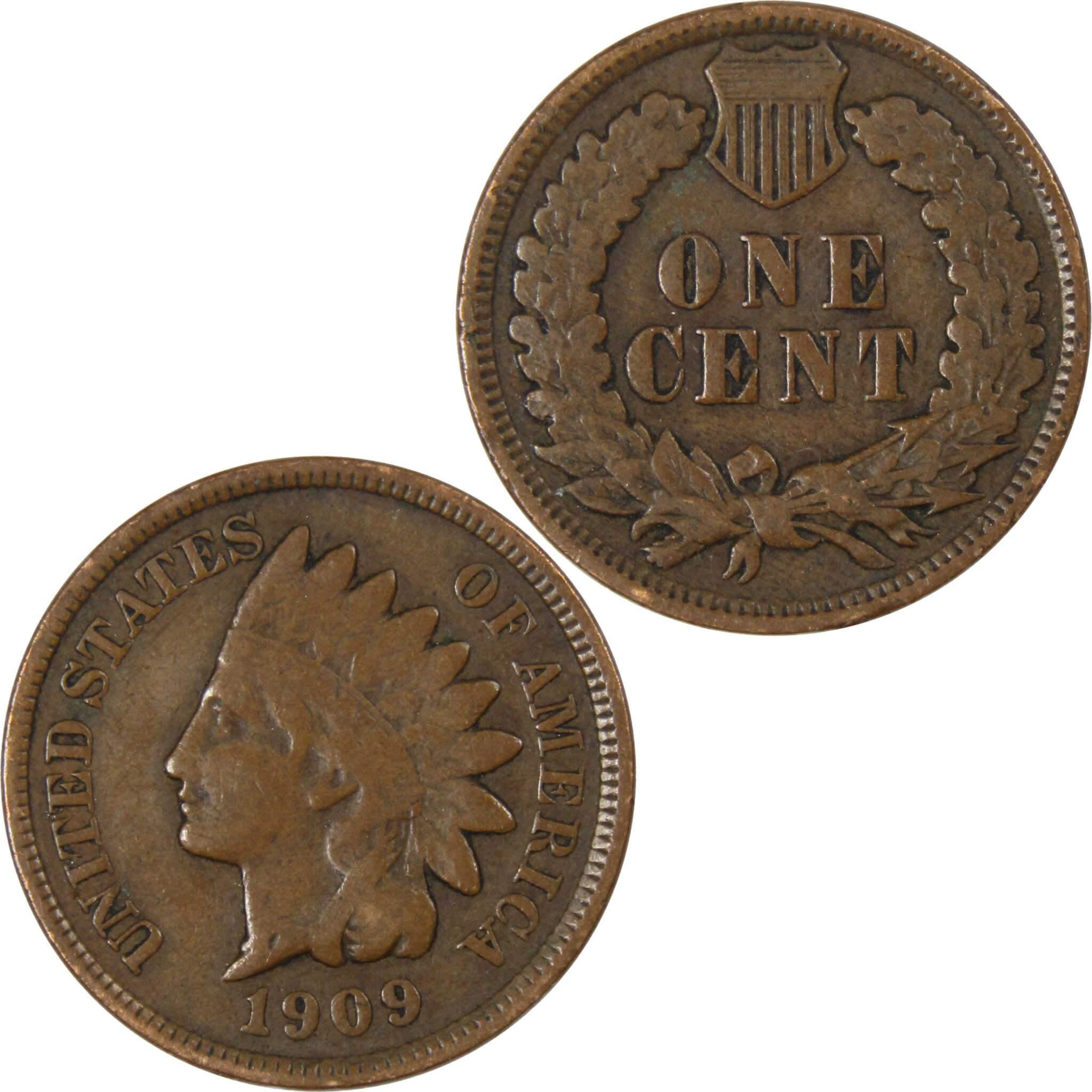 1909 Indian Head Cent F Fine Bronze Penny 1c Coin Collectible