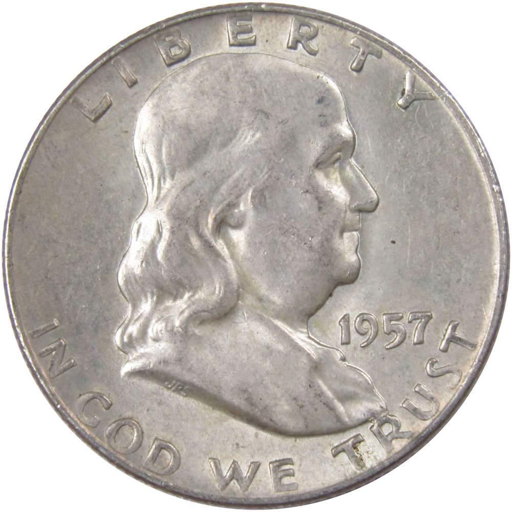 1957 D Franklin Half Dollar AU About Uncirculated 90% Silver 50c US Coin