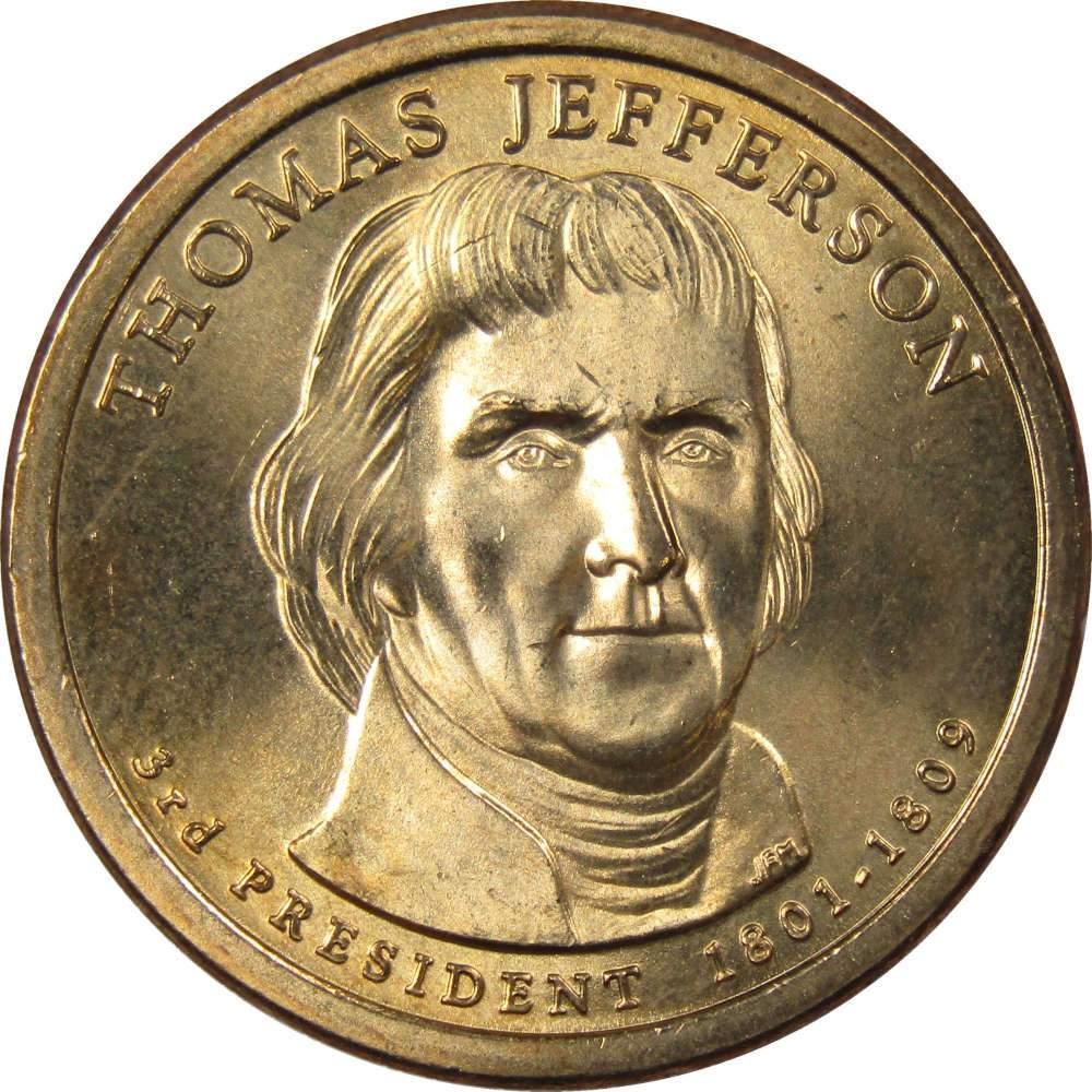 2007 Thomas Jefferson Presidential Dollar Uncirculated $1 Missing Edge Lettering