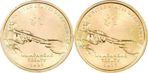 2011 P&D Wampanoag Treaty Native American Dollar 2 Coin Set BU Uncirculated $1 - Profile Coins & Collectibles 