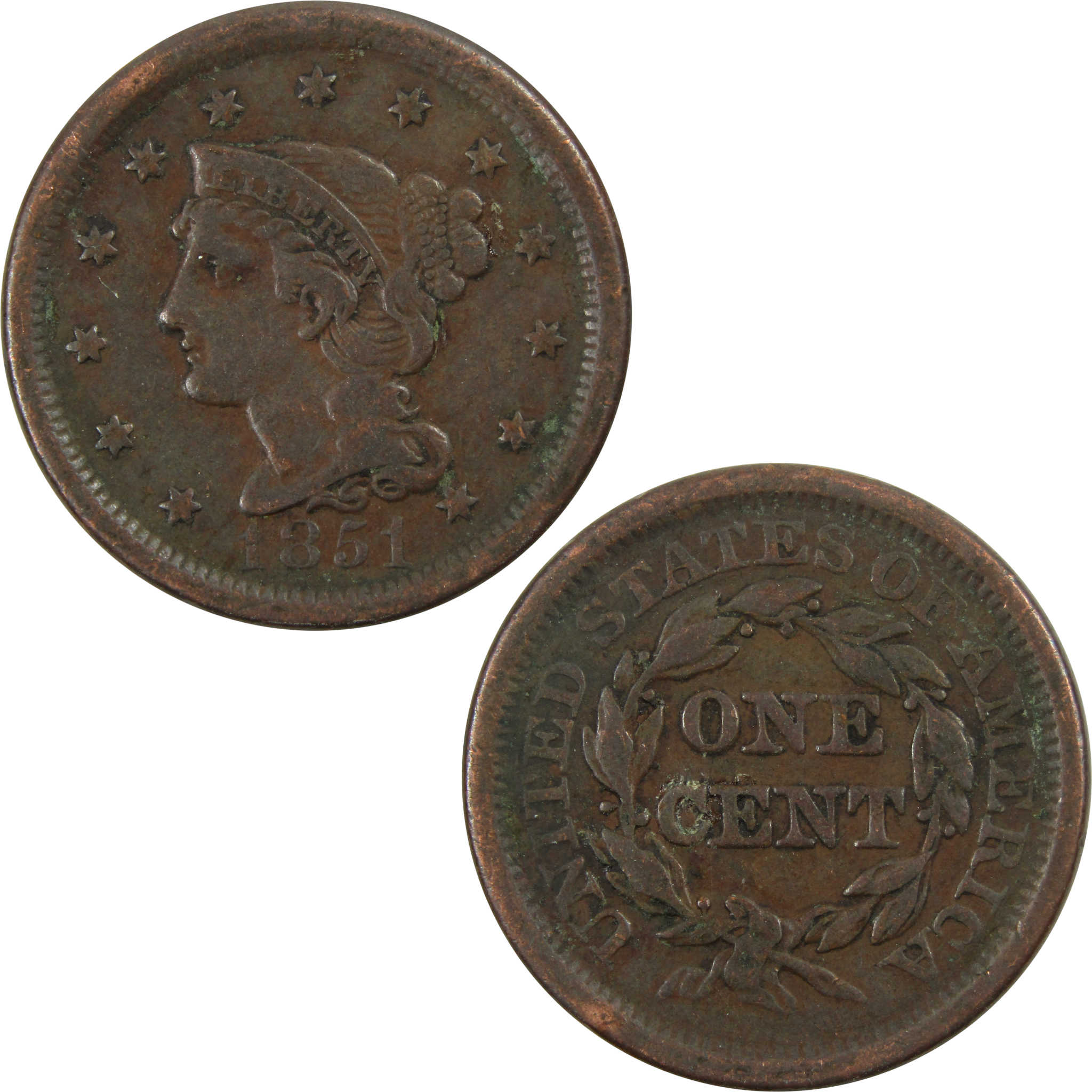1851 Braided Hair Large Cent AG About Good Copper Penny SKU:I4674