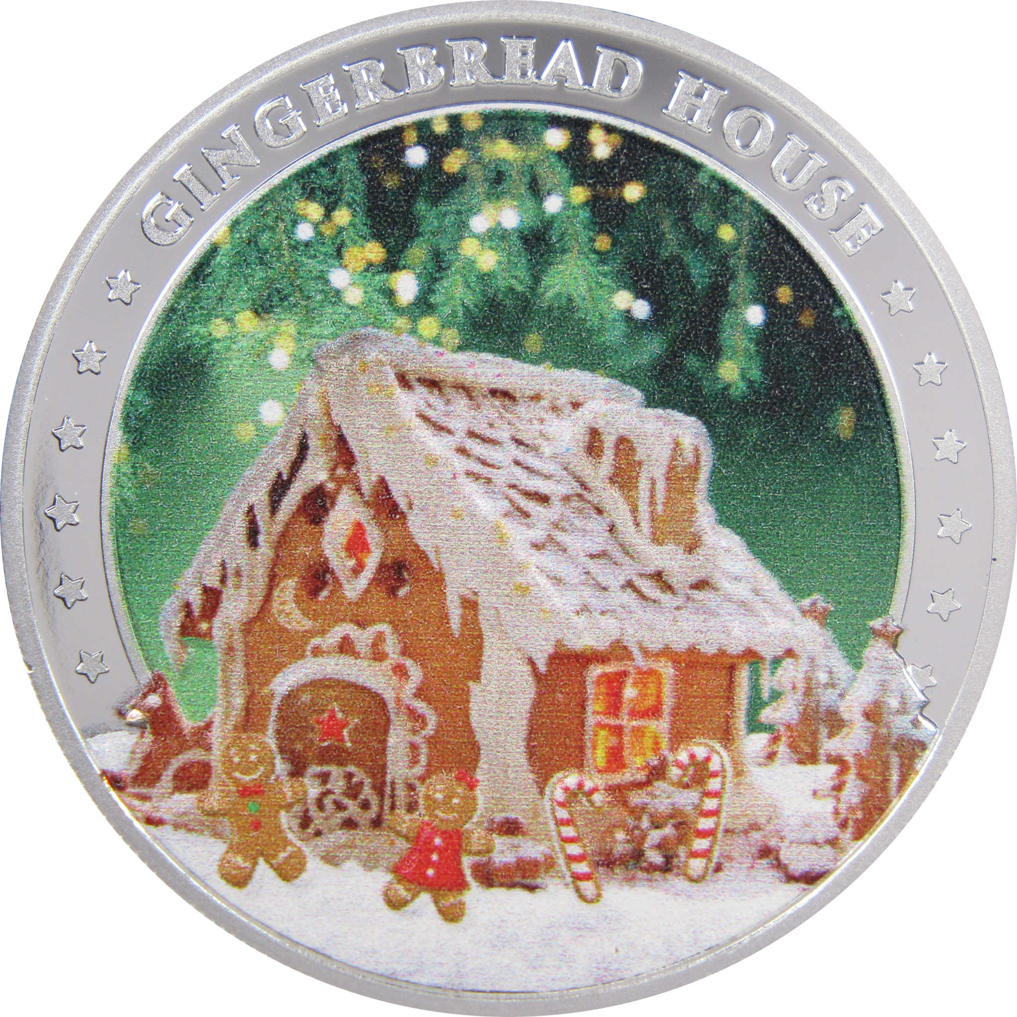 Gingerbread House 1 oz .999 Fine Silver $2 Colorized Proof-like Coin 2022 Fiji