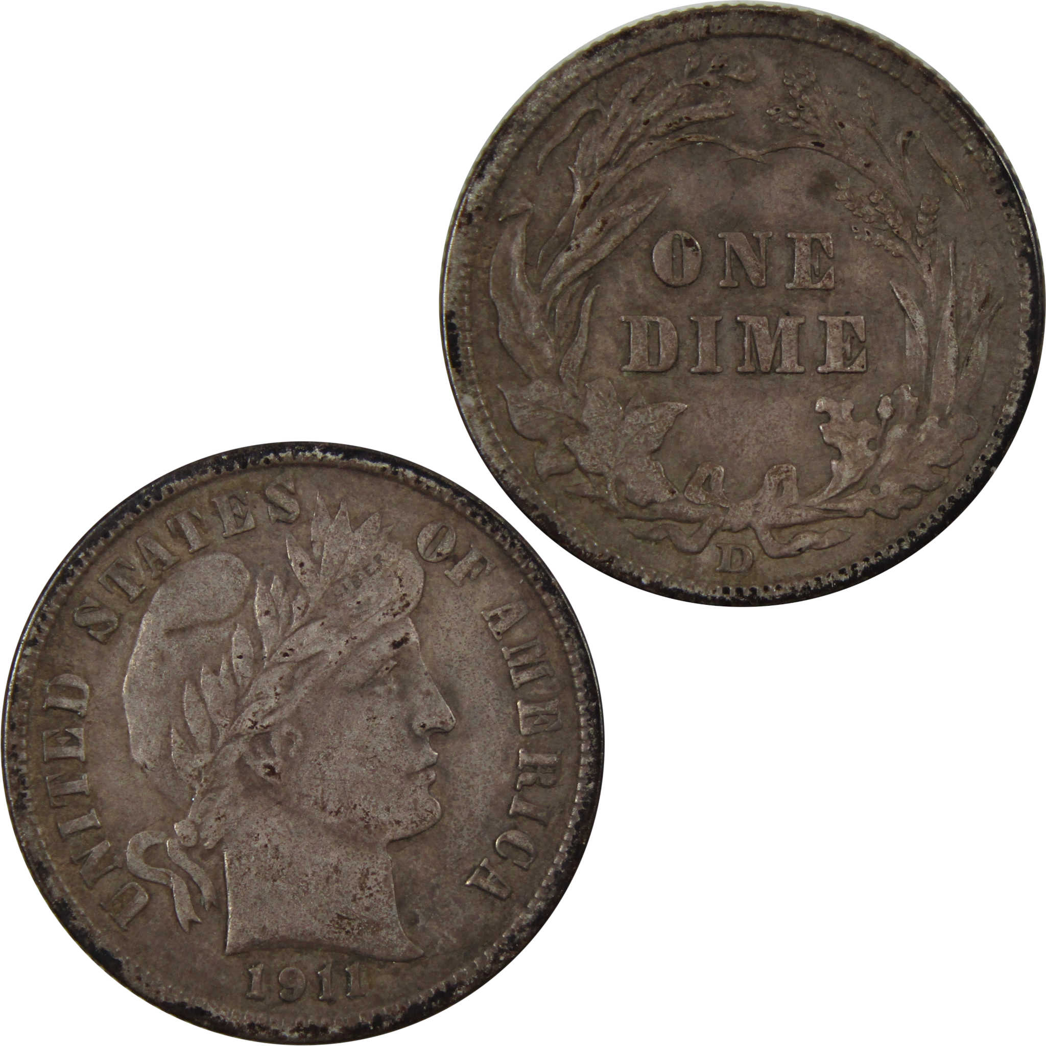 1911 D Barber Dime VF Very Fine 90% Silver 10c Coin SKU:I4782