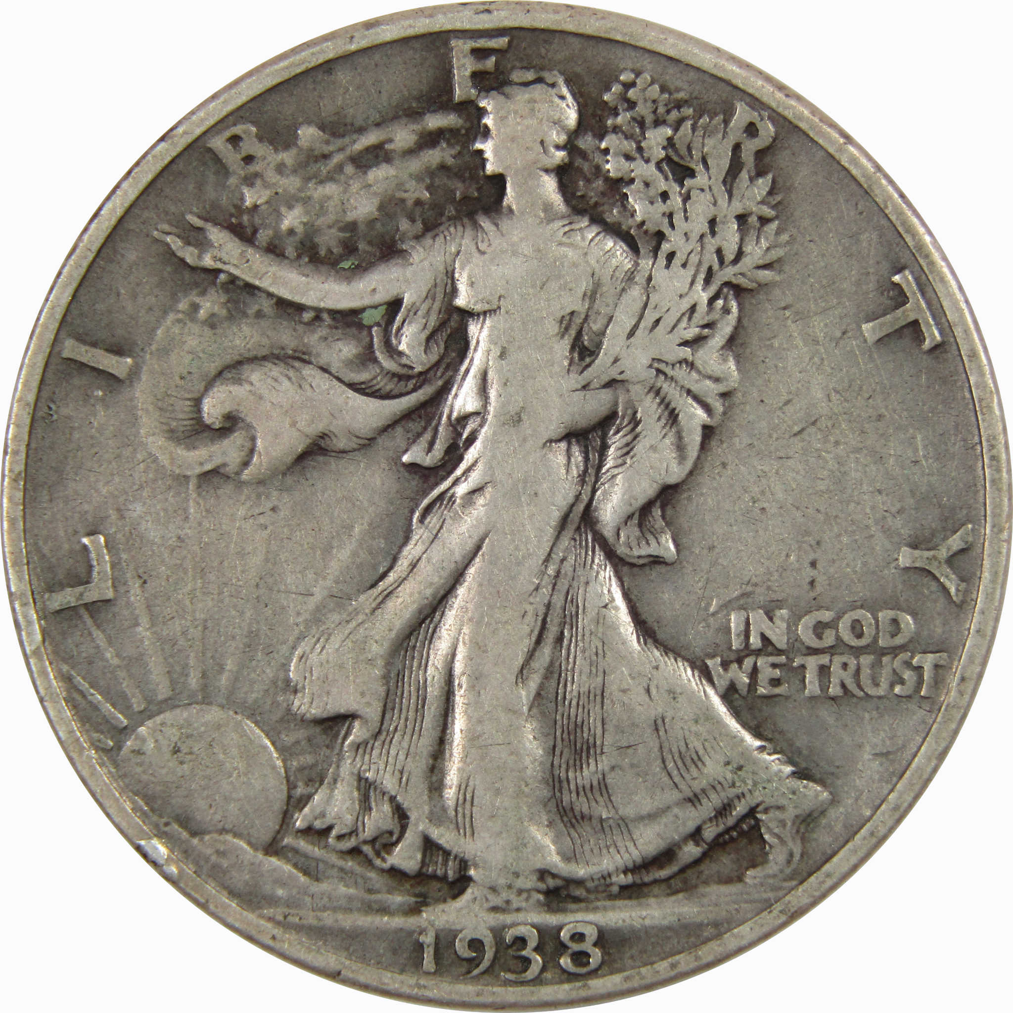 1938 D Liberty Walking Half Dollar F Fine 90% Silver 50c SKU:I4433