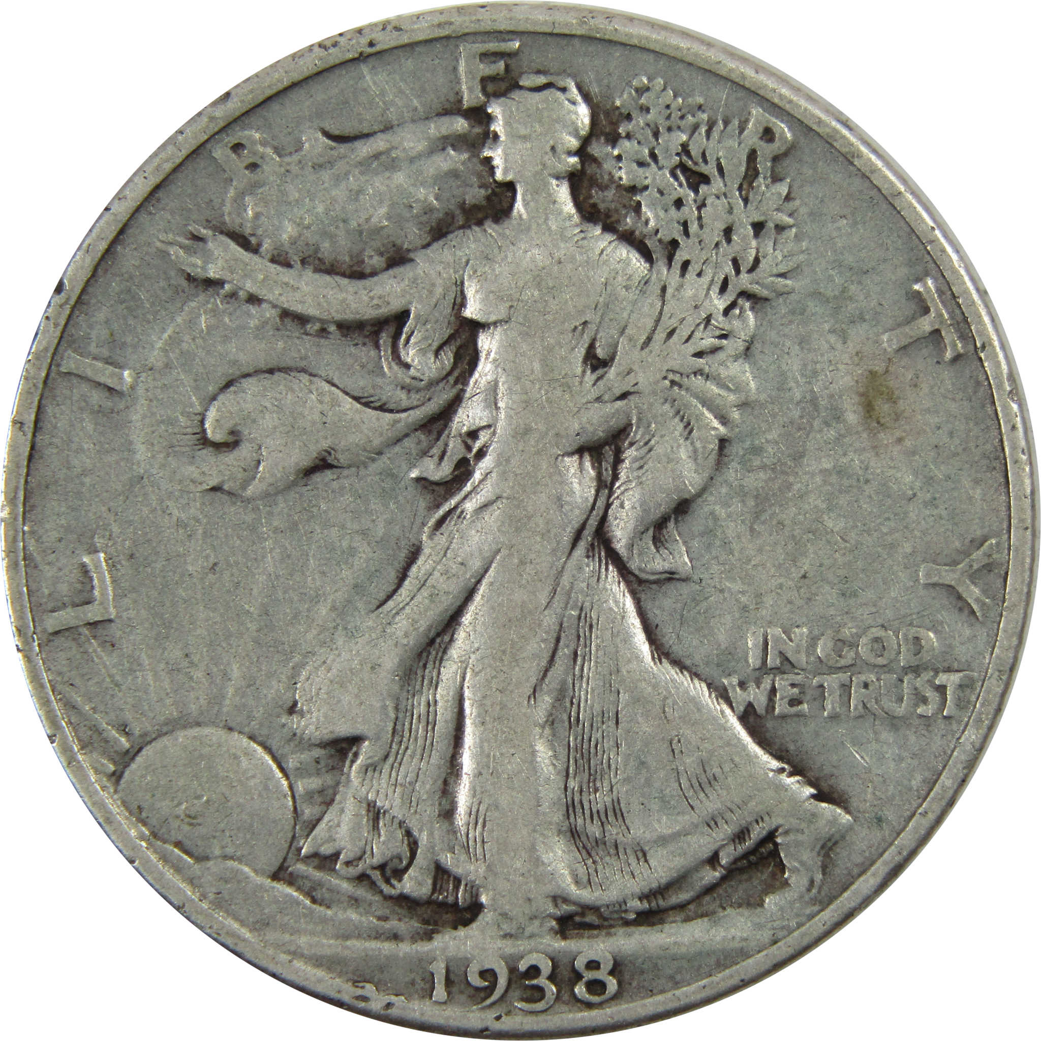 1938 D Liberty Walking Half Dollar F Fine 90% Silver 50c SKU:I4875