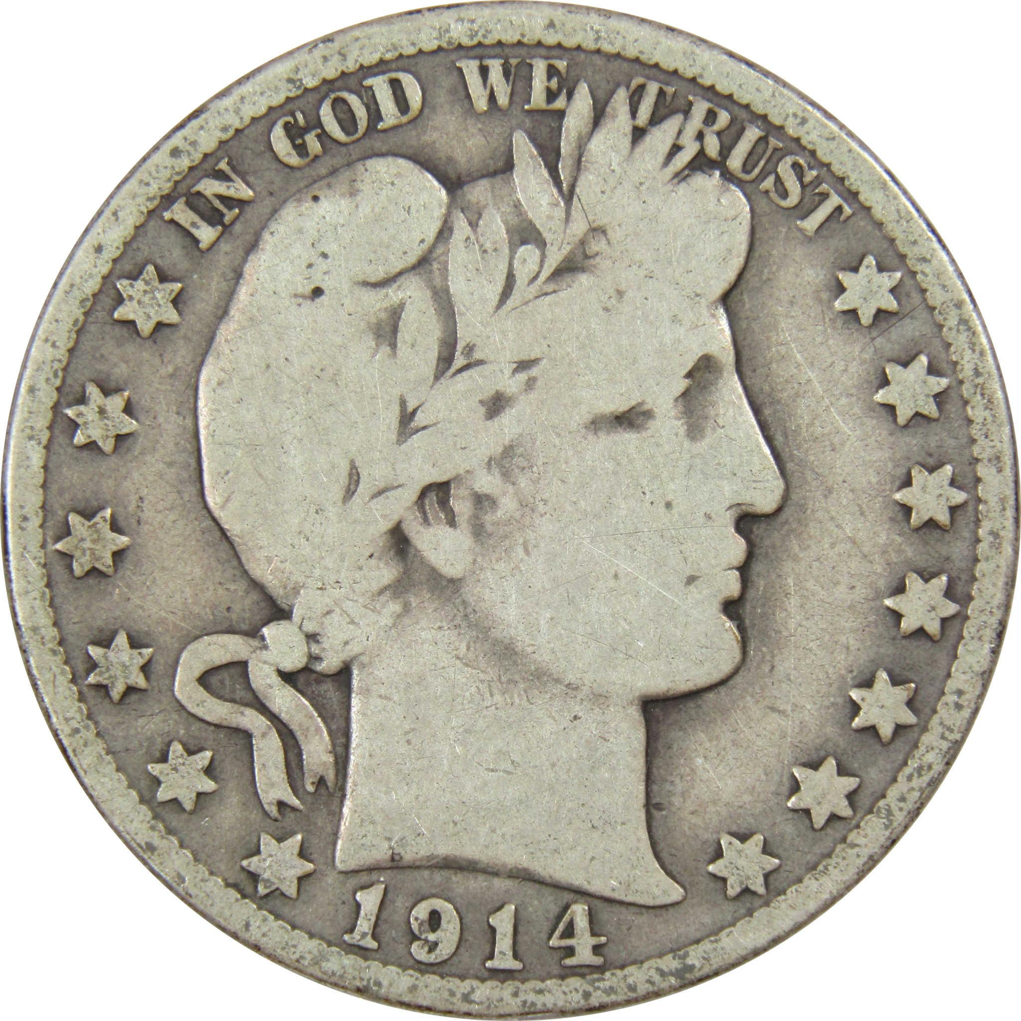 1914 S Barber Half Dollar VG Very Good 90% Silver 50c US Type Coin Collectible