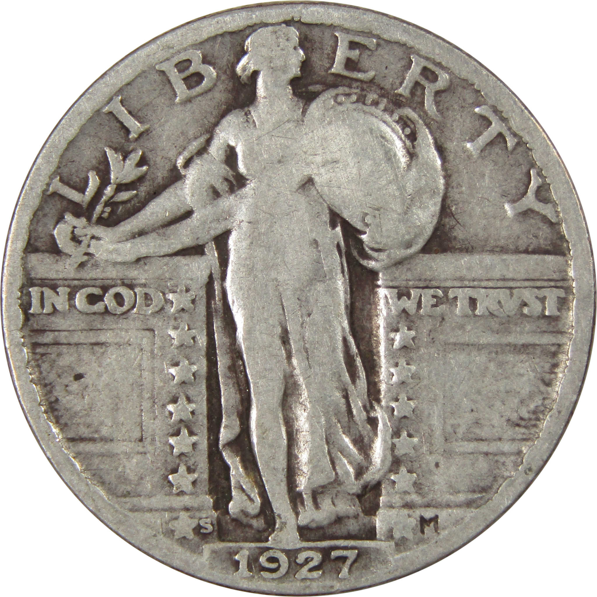 1927 S Standing Liberty Quarter VG Very Good 90% Silver 25c SKU:I4097