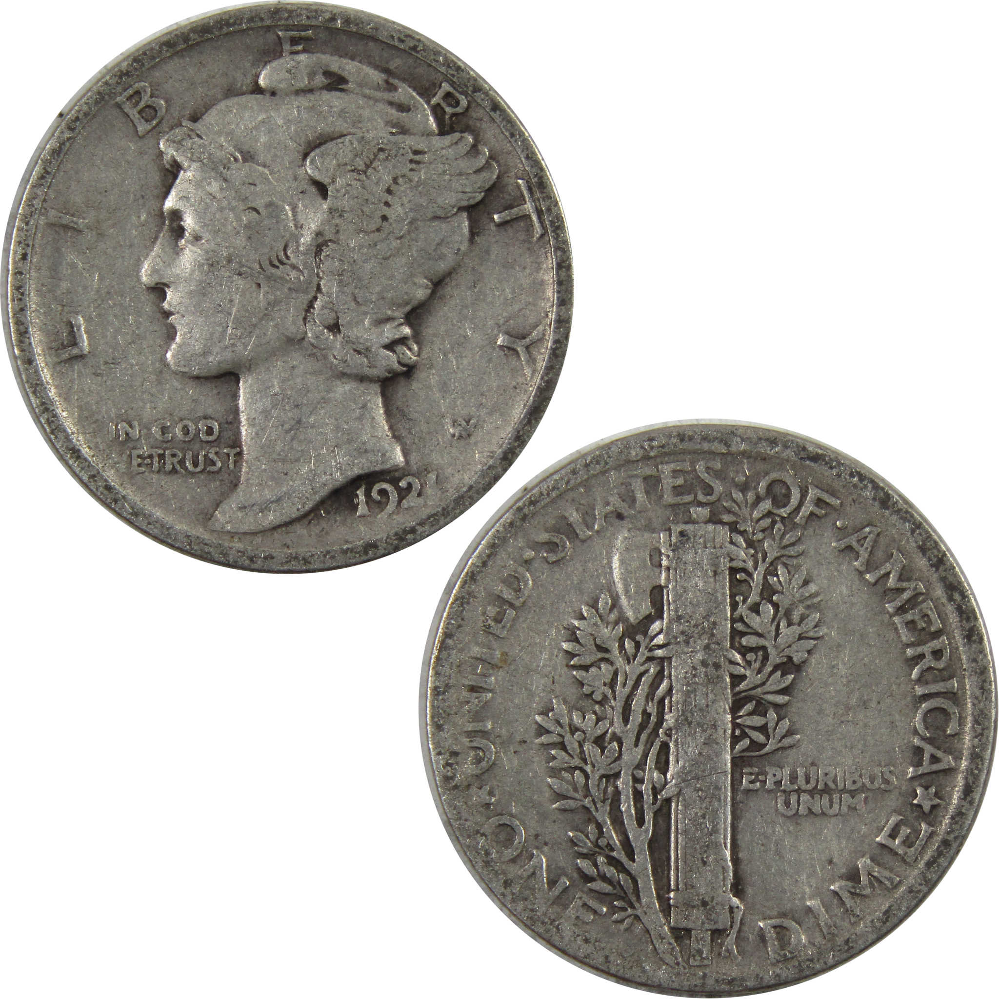 1921 D Mercury Dime F Fine 90% Silver 10c Coin SKU:I5035