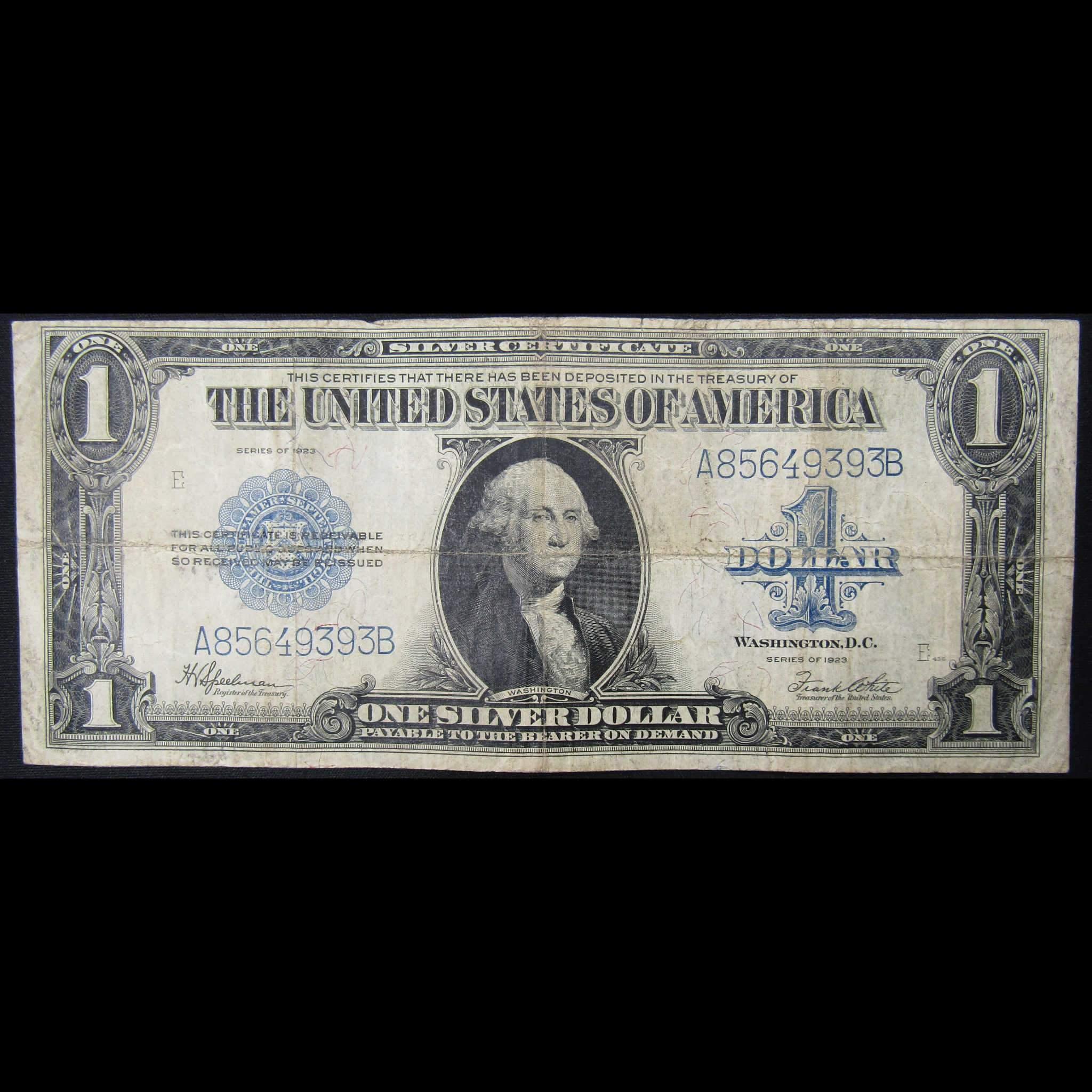 1923 $1 Silver Certificate Note Large Size Currency F Fine