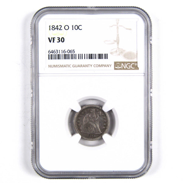 1842 O Seated Liberty Dime VF 30 NGC 90% Silver 10c SKU:I2855 - Liberty Seated Dime - Profile Coins &amp; Collectibles